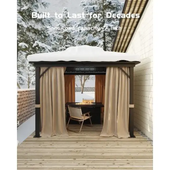 Garvee 10x10ft Hardtop Gazebo with Nettings and Curtains, Heavy Duty Double Roof Galvanized Steel Outdoor Combined of Vertical Stripes Roof (Khaki) image {6}