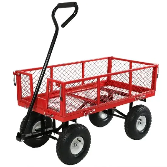 Sunnydaze Outdoor Lawn and Garden Heavy-Duty Durable Steel Mesh Utility Wagon Cart with Removable Sides image {10}