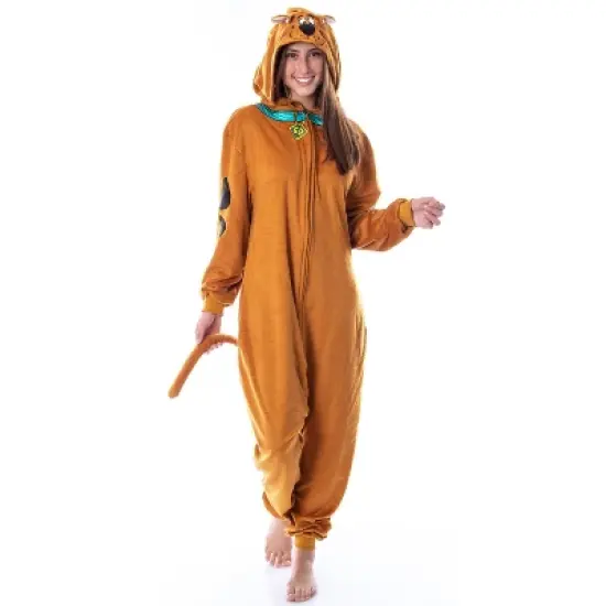Scooby-Doo Mens' Hooded Union Suit Adult Costume Pajama Sleeper Brown image {5}