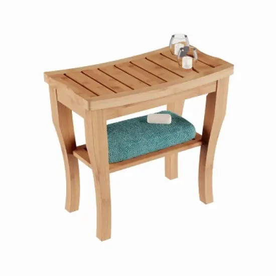 Water Resistant Natural Eco Friendly Bamboo Shower Bench with Bathroom Storage Shelf Brown - Hastings Home image {1}