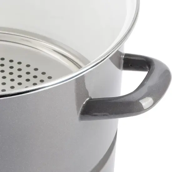 Kenmore 16 Quart Enamel On Steel Stock Pot With Steamer and Lid in Graphite Grey image {2}