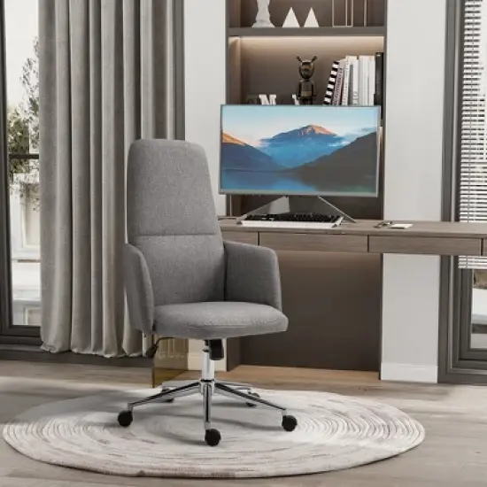 Vinsetto High Back Office Chair Breathable Fabric Computer Home Rocking Seat with Swivel Wheels, and Padded Arms, Gray image {2}
