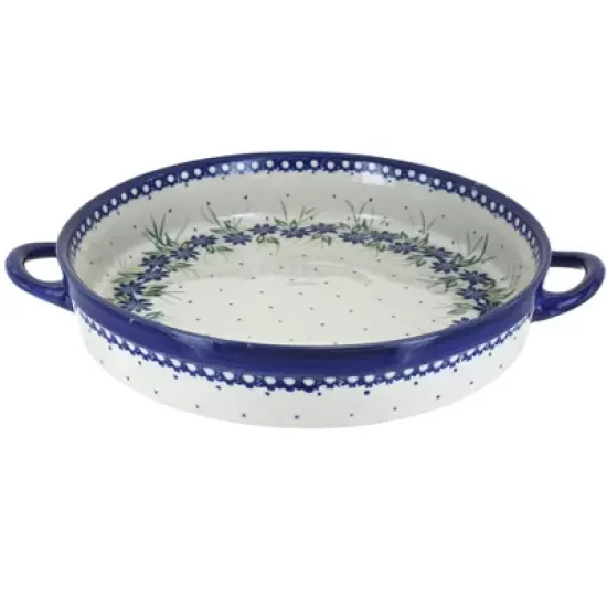 Blue Rose Polish Pottery 182 Vena large Round Baker with Handles image {4}