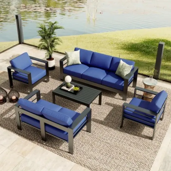 4-Piece Outdoor Patio Furniture Set, Aluminum Outdoor Sofa with Removable Cushions & Glass Top Coffee Table, Modern Patio Conversation Sets image {7}