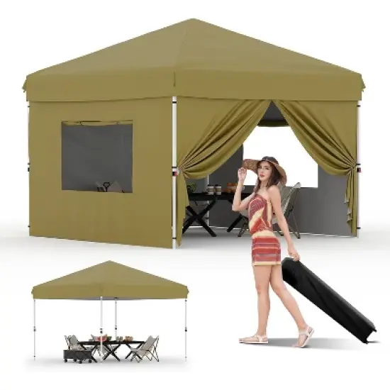 10'x10' Instant Pop Up Canopy with 4 Sidewalls, Heavy Duty Commercial Tent Includes Stakes/Ropes/Sandbags, Perfect for Outdoor Markets, Events image {13}