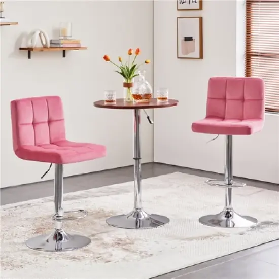 Yaheetech 2pcs Adjustable Modern Velvet Swivel Bar Stool with Backrest And Large Pedestal Base image {1}
