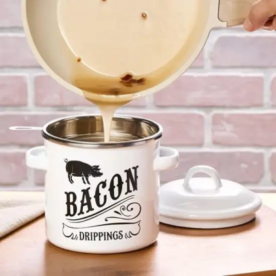 The Lakeside Collection Bacon Grease Container With Strainer Farmhouse Decor Kitchen Fat Storage image {4}