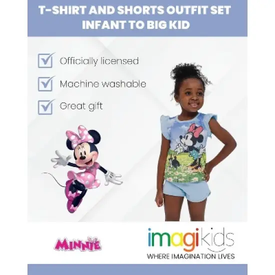 Disney Minnie Mouse Lilo & Stitch Little Mermaid Ariel Floral Baby Girls T-Shirt and French Terry Shorts Outfit Set Infant image {3}