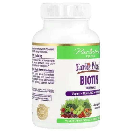 Paradise Herbs Earth's Blend Biotin Supplement, Whole Body Health, Vegan, Non GMO, Gluten Free, 90 Vegetarian Capsules image {3}
