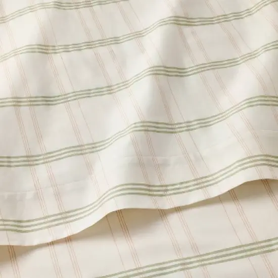 300 Thread Count Scalloped Edge Plaid Sheet Set Cream/Green- Threshold&trade; designed with Studio McGee image {2}