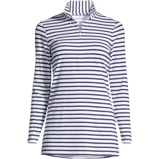Lands' End Women's Quarter Zip Long Sleeve Tunic Rash Guard Cover-up UPF 50 Sun Protection image {6}
