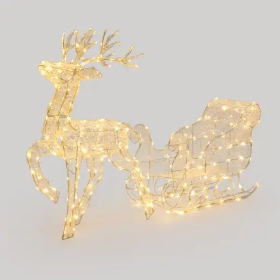 LuxenHome 2-Piece Lighted Reindeer and Sleigh Christmas Yard Decoration, Outdoor Holiday Set with Timer White image {5}