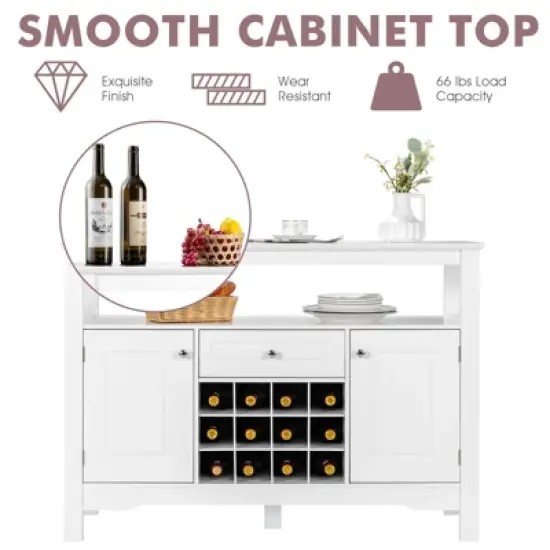Costway Storage Buffet Sideboard Table Kitchen Sever Cabinet Wine Rack White image {6}
