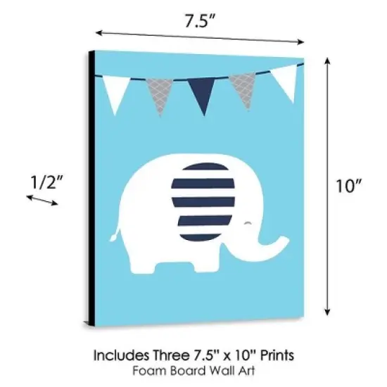 Big Dot of Happiness Blue Elephant - Baby Boy Nursery Wall Art and Kids Room Decorations - Gift Ideas - 7.5 x 10 inches - Set of 3 Prints image {3}