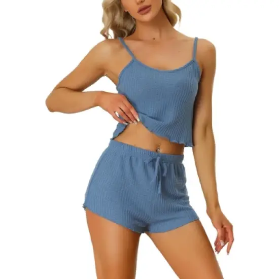 cheibear Womens Sleepwear Pajama Knit Spaghetti Strap Cami Tops Shorts Lounge Pj Set image {9}