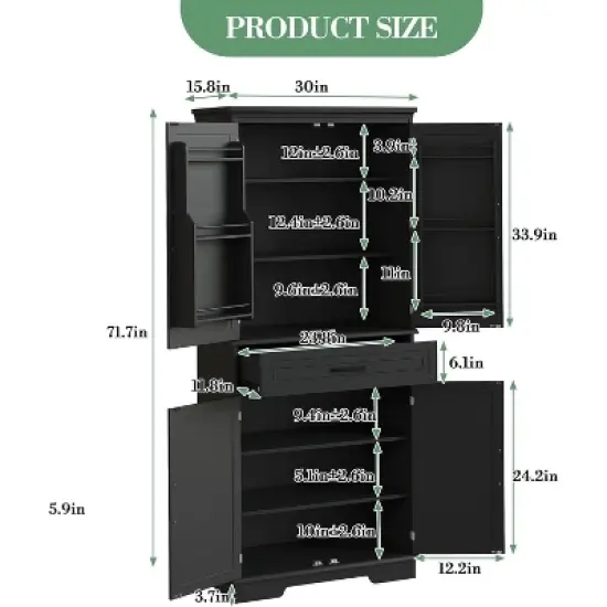 COZONY 72'' Tall Kitchen Pantry Cabinet with Drawer and Adjustable Shelves, Farmhouse Storage Cupboard for Dining Room or Laundry image {2}