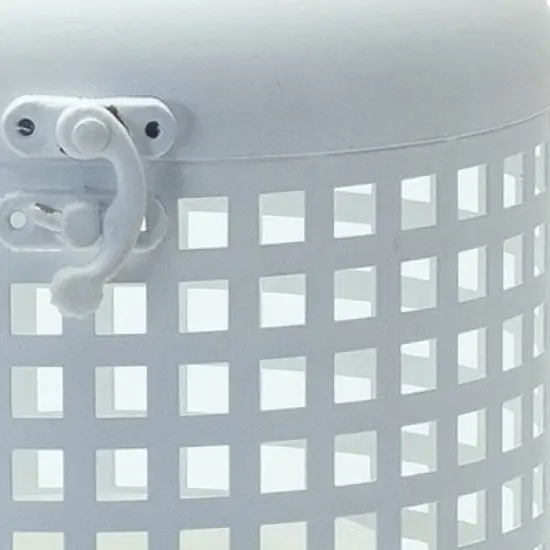 HomeRoots 14" White Distressed Lattice Iron Floor Lantern Candle Holder image {4}