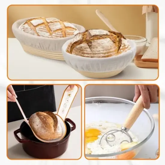 Cheer Collection Complete Bread Proofing Basket Set &ndash; Round & Oval Banneton Baskets with Essential Baking Tools for Artisan Sourdough Bread image {4}