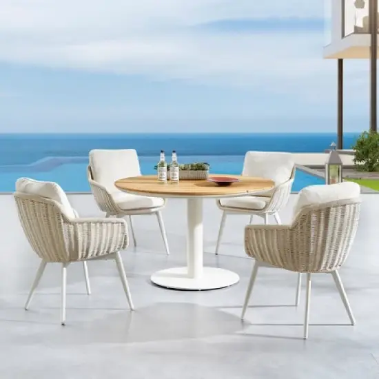 Decksplore 5 Piece Patio Dining Table Set Dining Furniture ALU Small Round Outdoor Table and 4 Chairs with cushion for Kitchen image {2}