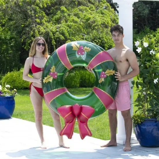 Swimline 42" Christmas Wreath with Bow Inflatable Pool Inner Tube Ring image {3}