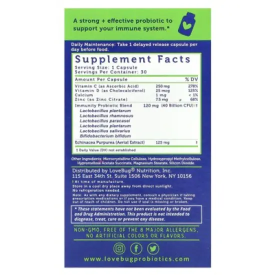 LoveBug Probiotics Immune Support Probiotic&trade;, Daily Probiotic, 40 Billion CFU, 30 Count image {1}