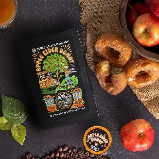 Bones Coffee Company Apple Cider Donut Flavored Coffee Pods, 12 ct Single-Serve Bones Cups Compatible with Keurig Coffee Maker image {1}
