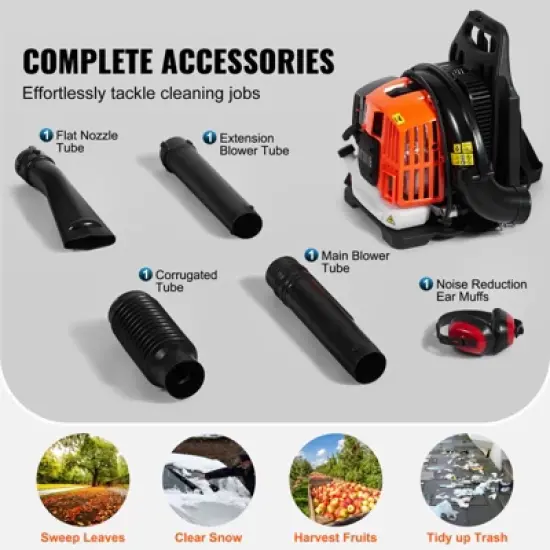 VEVOR Backpack Leaf Blower, 52CC 2-Cycle Leaf Blower with 1.37L Fuel Tank, 480CFM Air Volume 175MPH Speed, Ideal for Lawn Care image {6}