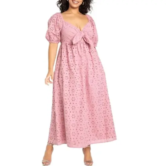 ELOQUII Women&rsquo;s Plus Size Eyelet Tie Front Maxi Dress image {4}