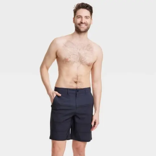 Men's 9" Striped Hybrid Swim Shorts - Goodfellow & Co&trade; Black image {2}