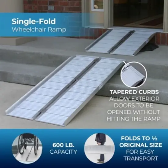 Silver Spring Mobility and Utility Ramp, 2 Foot Long Single Folding Textured Aluminum Surface, 600 lb Capacity with 2 Inch Side Rails, Silver image {2}