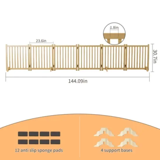 Hrinhom 6 Panel Dog Fences,Wooden Freestanding Dog Gates, Pet Gate image {12}