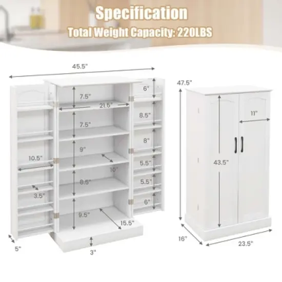 Costway 47.5" kitchen Pantry Cabinet with Doors Adjustable Shelves Anti-toppling Devices image {2}