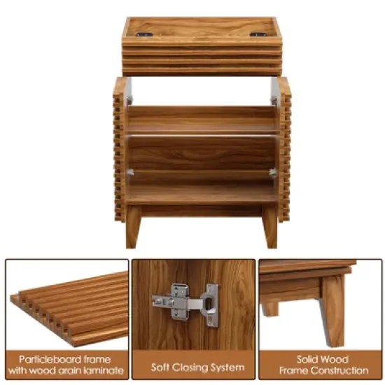 Mid-Century Freestanding Bathroom Cabinet Vanity with Storage, Particleboard Frame with Wood Grain Laminate, Walnut (Sink Basin Not Included) image {3}