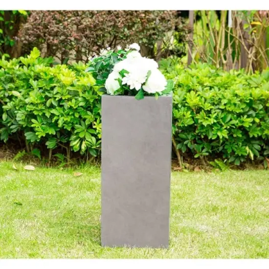 Rosemead Home & Garden, Inc. 24" x 11" Square Kante Lightweight Modern Tall Outdoor Planter Weathered Concrete Gray image {1}
