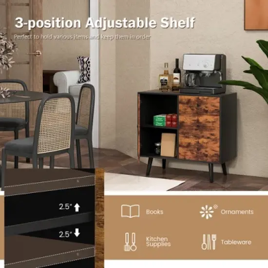 Costway Mid-Century Rustic Storage Cabinet Multipurpose Wood Shelf Organizer with 3 Drawers image {9}