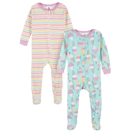 Gerber Baby & Toddler Girls Snug Fit Footed Cotton Pajamas, 2-Pack image {13}
