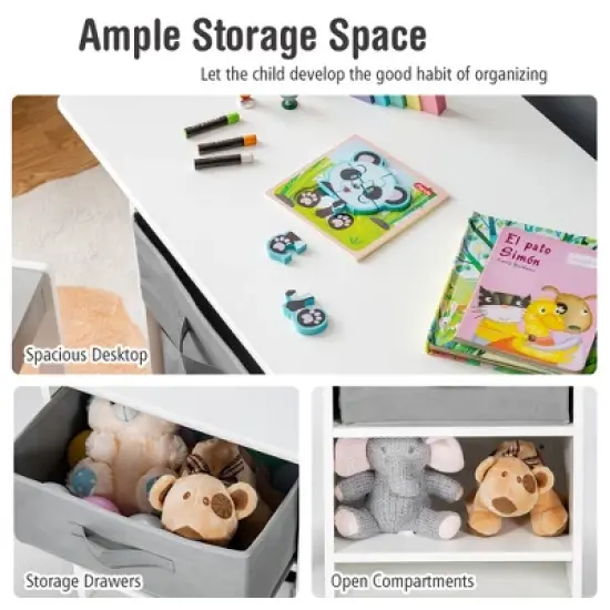 Babyjoy Kids Art Play Wood Table and 2 Chairs Set w/ Storage Baskets Puzzle image {6}