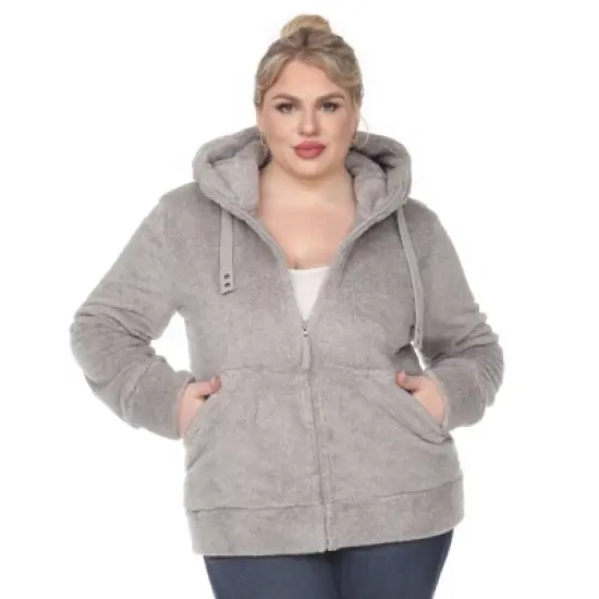 Plus Size Hooded High Pile Fleece Jacket - White Mark image {6}
