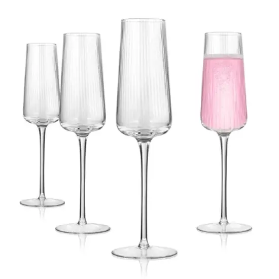 Artland Soho Optic 8.5 oz Champagne Flute, Set of 4, Modern Stemmed Glasses, Ideal for Weddings, Parties, Dishwasher Safe image {7}
