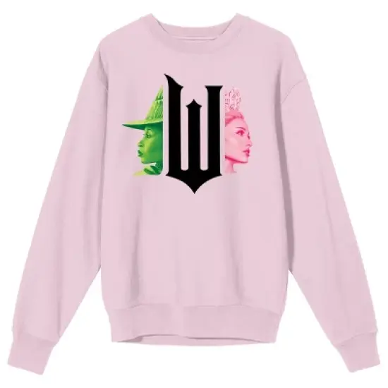 Wicked Part 1 W Character Graphics Women's Cradle Pink Crew Neck Long Sleeve Sweatshirt image {2}