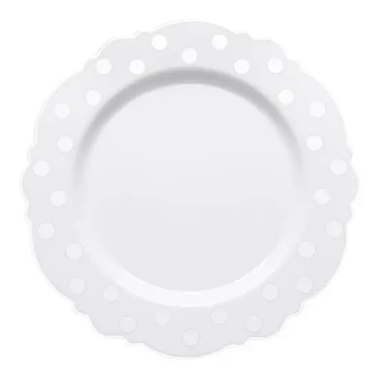 Smarty Had A Party 7.5" White w/ Silver Dots Blossom Plastic Salad Plates - 120 pcs image {1}