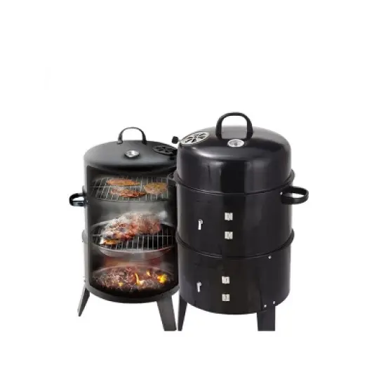 Outdoor double-layer grill, charcoal wood fired braising and smoking stove image {6}