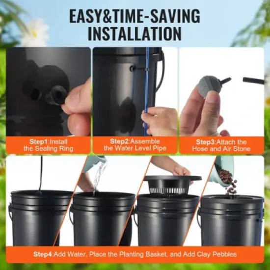 VEVOR DWC Hydroponics Grow System, Hydroponic Growing System with Top Drip Kit, 5-Gallon Deep Water Culture with Air Pump, Black image {4}