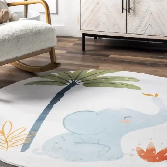 nuLOOM Elain Cheerful Elephant Machine Washable Kids Area Rug image {8}