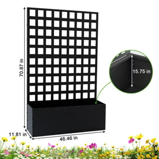 Metal Planter Box with Trellis Privacy Screen, Raised Garden Bed with Trellis & Wheels, Privacy Planters image {7}