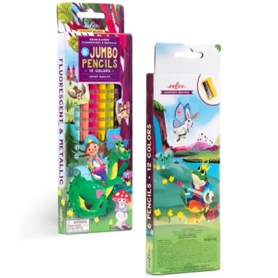 eeBoo: Jumbo Double-Sided Colored Pencils, 6pc, 12 Metallic & Fluorescent Colors image {6}