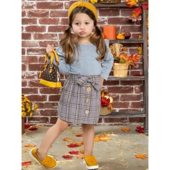 Girls Preppy & Fab Top & Plaid Skirt Set - Mia Belle Girls image {5}