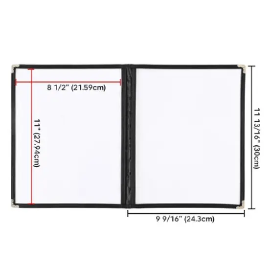 WeChef 30 Pack Menu Cover 8.5 x 11" Letter Double Fold 2 Page 4 View Restaurant Black Trim image {5}