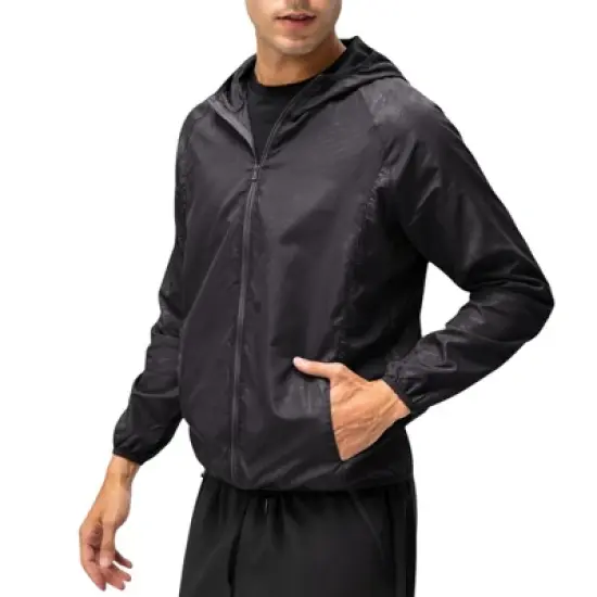 Anna-Kaci Active Men's Full Zip Hooded Windbreaker Jacket with Side Pockets and Elastic Cuffs image {6}