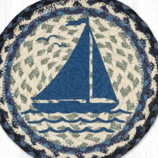 Earth Rugs Hand-Stenciled Sailboat Trivet &ndash; 10" Nautical Round Mat by Harry W. Smith image {2}